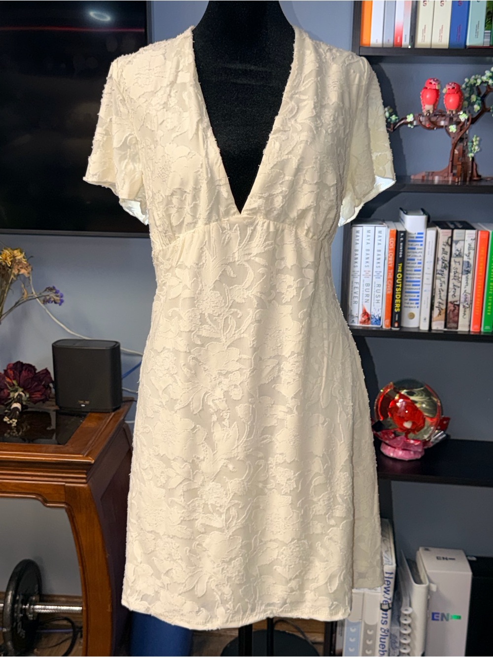 ASOS Cream Lace V-Neck Mini Dress